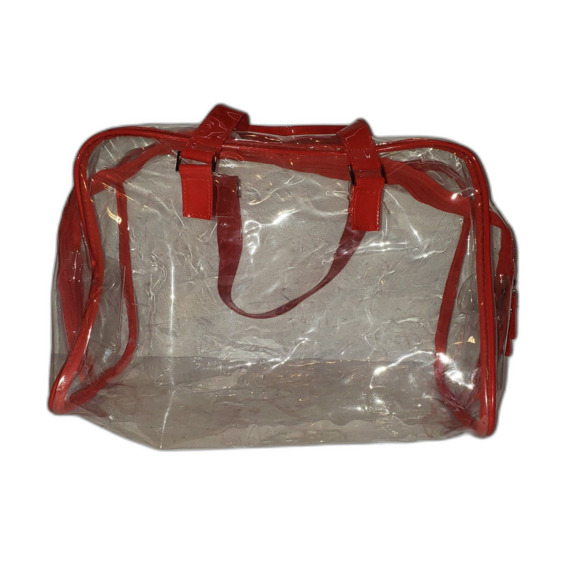 Transparent Clear and Red Tote with Double Zipper - Picture 3 of 4